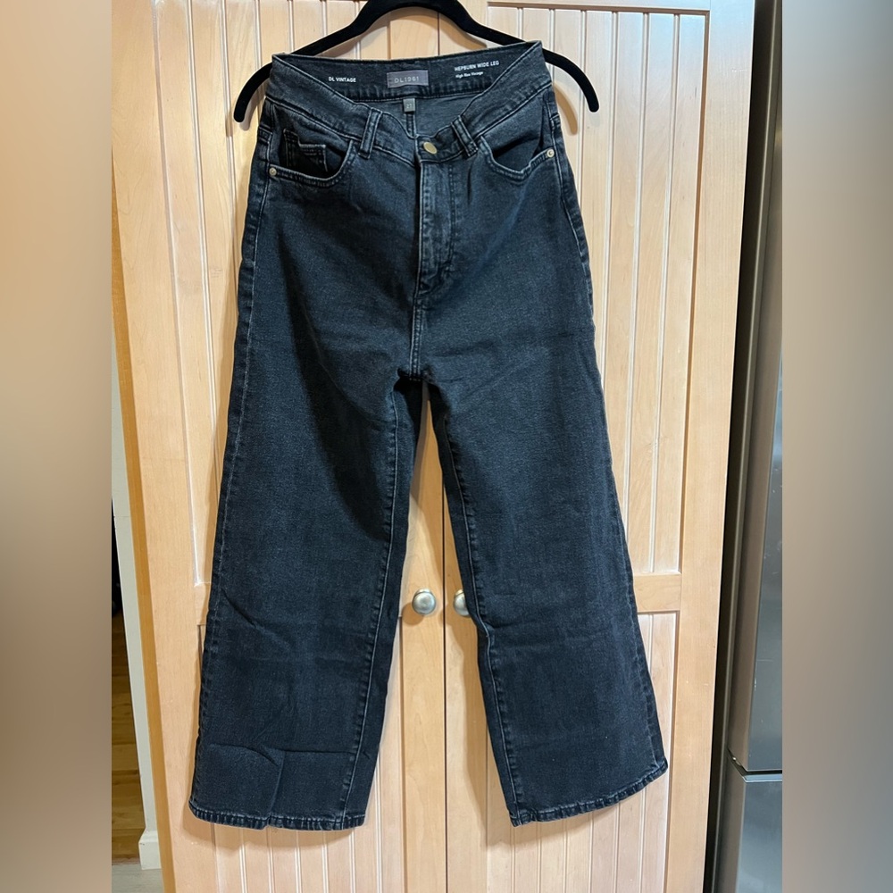 DL1961 black Hepburn High Waist Crop Wide Jeans sz 27